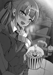 1futa akiamare cum cum_in_food cum_on_food futanari human light-light_skin light-skinned_futanari monochrome movie_theater penis penis_in_popcorn_bucket popcorn popcorn_bucket public tagme