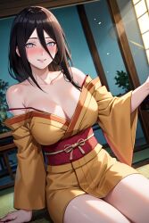 1girls ai_generated bare_shoulders boruto:_naruto_next_generations brown_hair female female_only hyuuga_hanabi jordan53 kimono looking_at_viewer nail_polish naruto naruto_(series) no_bra pinup solo solo_focus stable_diffusion standing voluptuous