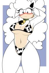 1girls anthro arms_behind_head arms_up bell bell_collar big_breasts blue_eyes blush bra caprine collar cow_bra cow_panties cow_print curvy curvy_body curvy_female curvy_figure ears_down embarrassed female female_only fluffy fluffy_hair fluffy_tail green_collar hairband horn hourglass_figure idw_comics idw_publishing lanolin_the_sheep looking_at_viewer midriff mobian_(species) panties png sega sheep sonic_(series) sonic_the_hedgehog_(comics) sonic_the_hedgehog_(idw) sonic_the_hedgehog_(series) tagme tail thick_hips thick_thighs thong thong_straps underboob underwear underwear_only voski_12 white_body white_fur white_hair