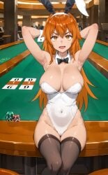 1girls ai_generated big_breasts breasts bunny_ears bunnysuit cameltoe casino cleavage clothed clothing female_focus female_only gamo-chan lingerie long_hair looking_at_viewer navel orange_eyes orange_hair please_don't_bully_me,_nagatoro poker poker_chip pose revealing_clothes seductive smile sole_female solo subaruarm wide_hips