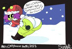 alien alien_girl ass brappycatty christmas christmas_clothing christmas_outfit microphone new_year new_year_2023 oc original_character panties santa_costume santa_hat sunniefunnie