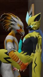 2boys 3d 3d_(artwork) against_wall anal_sex anthro avian back_on_wall carrying cum cum_in_ass cum_inside cumshot faraday_(warfaremachine) furry gay gay_sex hi_res male male_only pokemon pokemon_(species) source_filmmaker standing_sex zeo zeothezeraora zeozeraora zeraora