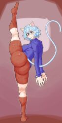 1girls :3 animal_ears big_butt breasts cat_ears cat_girl cat_tail chimera_ant dat_ass fakkufakkufakku feline female female_focus female_only humanoid hunter_x_hunter leg_lift leggings neferpitou pale-skinned_female pale_skin red_eyes short_hair shounen_jump tagme them_thighs thick_thighs villainess white_hair