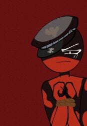 angry angry_face arms_tied countryhuman countryhumans frown hat nazi_germany_(countryhumans) red_background simple_background