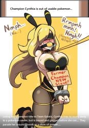 alternate_breast_size alternate_costume angry arms_in_front ashamedox bad_end ball_gag big_breasts blindfold blonde_hair blush bondage bound bound_ankles bound_legs bound_wrists breasts bunny_ears bunny_girl bunnysuit captured cleavage collar comic comic_page crotch_rope cuff_(restraint) cuffs cynthia_(pokemon) defeated drool drool_on_breasts drooling female femsub gag gagged gagged_speech game_freak game_mechanics hair_over_one_eye heels high_heels hopping huge_breasts humiliation large_breasts leash leash_pull long_hair looking_at_viewer nintendo pokemon pokemon_dppt restrained rope rope_bondage sign simple_background simple_shading sweat sweatdrop team_galactic tied_up yellow_ball_gag