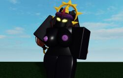 1girls 3d big_breasts black_skin breasts dark-skinned_female naked pussy roblox roblox_game robloxian the_umbra thick_thighs tower_defense_simulator yellow_eyes