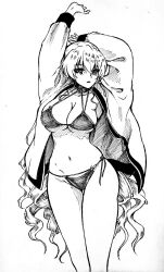 1girls alternate_hairstyle arm_behind_head armpits arms_up big_breasts bikini breasts busty claire_harvey cleavage drill_hair female female_only hundred large_breasts legs long_hair looking_at_viewer monochrome navel pose posing sensual solo swimsuit thighs very_long_hair