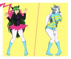 2d ass_expansion before_and_after blue_socks breast_expansion color dlobo777 female furry hair_color_change hair_growth knee_socks kneehighs kneesocks lip_expansion skin_color_change socks temmie_(undertale) thigh_expansion transformation undertale undertale_(series)