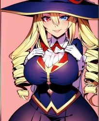 1girls ai_generated blonde_hair blue_eyes breasts elegant_suit female fusion fusion_character hat heterochromia kono_subarashii_sekai_ni_shukufuku_wo! large_breasts red_eyes witch witch_hat witch_suit