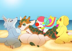 animal_crossing anthro beach breasts canine caprine domestic_dog futanari goldie_(animal_crossing) gynomorph intersex nintendo ohelladarian ohelladarian_(artist) pietro_(animal_crossing) sand sheep whitney_(animal_crossing) wolf