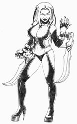 1girls artist_request bloodrayne clothed_female female female_only majesco monochrome rayne solo tagme