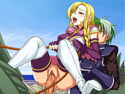 blonde_hair breasts censored cheating cheating_wife dragon fire_emblem fire_emblem:_the_blazing_blade green_hair heath_(fire_emblem) hidden_sexual_act louise_(fire_emblem) mosaic_censoring netorare nintendo open_mouth penis pussy saliva sex source_request syunzou tongue tongue_out veiny_penis wyvern