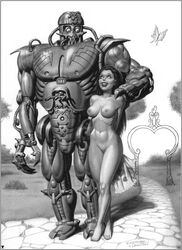 2000s completely_nude dorothy_gale monochrome nude robot smile tagme the_wizard_of_oz tin_man walking