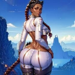 ai_generated apex_legends ass big_ass big_breasts big_butt braided_hair braided_twintails breasts briefineshi dark-skinned_female dark_skin huge_ass large_ass loba_(apex_legends) makeup nai_diffusion red_eyeshadow red_makeup respawn_entertainment small_waist stable_diffusion tattoo thick_ass thick_thighs two_tone_hair waist yellow_eyes