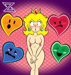 1girls blonde_hair breasts covering embarrassed embarrassed_naked_female embarrassed_nude_female enf female mario_(series) naked nude princess_peach solo super_princess_peach zarnacius