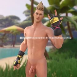 1boy balls ckang2021 drift_(fortnite) fortnite male male_only muscular muscular_male penis solo