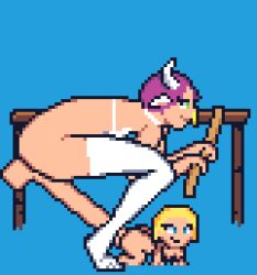 animated bigger_dom bigger_futa bigger_penetrating_smaller cow_ears cow_girl cow_horns cow_print futanari gif impossible_fit pixel_art pixeltraps prone_bone smaller_female smaller_penetrated sprite