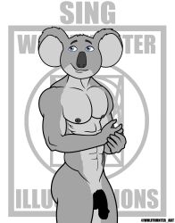 anthro buster_moon cartoony censored_penis erection illumination_entertainment male_nipples male_only male_pubic_hair masculine mature_male muscles muscular_male pecs sing_(movie) smile smiling smooth_skinned_male solo universal_studios veiny_penis white_background wolffhunter_art