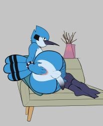 absurd_res anal anal_fingering anal_masturbation anthro anus ass avian balls beak big_butt bird blue_body blue_feathers blue_jay bracelet cartoon_network chair closed_eyes collar corvid feathers fingering fingering_self flaccid furniture genitals hi_res humanoid_genitalia humanoid_penis inkgelato jay_(bird) jewelry lying male male_only male_solo masturbation mordecai_(regular_show) new_world_jay nude on_chair on_side oscine passerine penis perineum presenting presenting_hindquarters regular_show solo spiked_bracelet spiked_collar spikes tail_feathers