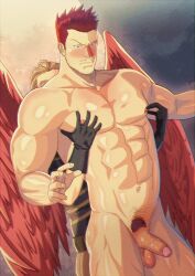 2boys abs bara dilf endeavor_(my_hero_academia) enji_todoroki flaccid flaccid_penis gay grabbing_chest grabbing_from_behind hawks_(my_hero_academia) kajoo keigo_takami male male_only muscular muscular_male my_hero_academia nipple_play nipples pecs pecs_grab penis veiny_penis yaoi