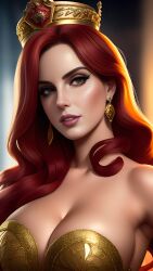 1girls ai_eyes ai_generated busty crown dressed empress female female_only lana_del_rey portrait red_hair solo stable_diffusion