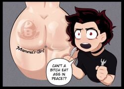 black_hair choker dicey_(diceyboi) diceyboi eating_ass fat_ass fluffy_hair funny funny_face gohma_(diceyboi) goth goth_boy horny hungry male obi_(diceyboi) red_eyes tattoo thick_thighs