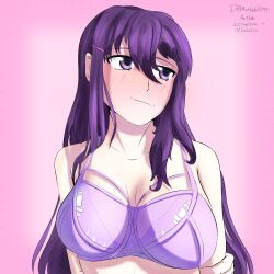 1girls artlab bra doki_doki_literature_club female long_hair purple_bra purple_eyes purple_hair solo thedarkartlab_(artist) yuri_(doki_doki_literature_club)