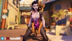 1animal 1girls 3d animated bestiality breasts_out canine clothed clothed_female clothed_sex clothing crotchless dog doggy_style dominant_feral eviltoastedmw female_human/male_feral female_on_feral femsub feral looking_back maledom no_bra no_panties no_sound open_mouth overwatch ponytail public_bestiality public_sex purple_hair purple_skin sex small_breasts tail vaginal_penetration video widowmaker zoophilia