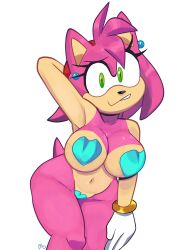 1girls amy_rose anthro armpits breasts earrings furry monamania nipple_stickers pussy sega sonic_(series) sweetdandy thong