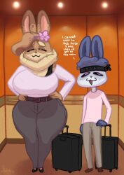 big_breasts breasts elevator female hazel_(shakotanbunny) klaus_(shakotanbunny) male male/female rabbit shakotanbunny thick_thighs wide_hips