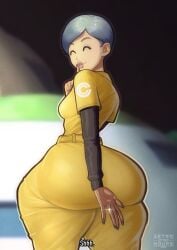 1girls ass big_ass blue_hair bottom_heavy breasts bubble_butt bulma bulma_(dragon_ball) bulma_briefs bulma_briefs_(dragon_ball_super_superhero) canonical_scene clothing dat_ass dragon_ball dragon_ball_super_super_hero ear_piercing fat_ass female female_only huge_ass ignantastro jumpsuit large_ass looking_at_viewer looking_back milf mother piercing redraw ring solo thick_ass thick_thighs thunder_thighs wide_hips