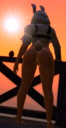 armor barefoot bunny_costume bunny_ears bunnysuit constructor_penny easter easter_egg egg fortnite fortnite:_save_the_world lens_flare miss_bunny_penny_(fortnite) penny_(fortnite) pussy_juice pussy_juice_drip sun sunset tail_tuft tiptoes