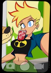 bubble_tea canon_genderswap female genderswap_(mtf) jenny_test johnny_test johnny_test_(series) large_breasts lips midriff rule_63 selfie slemka tapioca_challenge thick_thighs wide_hips