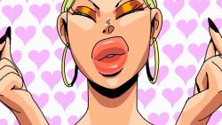 animated bimbo bimbo_lips blonde_hair hearts hoop_earrings plastikcherub plump_lips