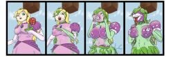 1girls 4koma ass_expansion breast_expansion comic corruption enemy_conversion eye_color_change female green_skin hair_color_change hair_growth head_transformation huge_ass huge_breasts identity_death leaf_hair lip_expansion lipples lurkingcroak mario_(series) midriff mind_control navel outdoors piranha_plant plant_girl plant_transformation plantie princess_peach purple_skin skin_color_change super_mario_bros. thigh_expansion transformation transformation_sequence wide_hips