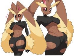 1girls abs absurd_res big_breasts black_sclera female female_only generation_4_pokemon heart idolomantises looking_at_viewer lopunny mega_evolution mega_lopunny mothmilfs nintendo nipple_bulge no_humans pink_eyes pokémon_(species) pokemon pokemon_(species) smiling smiling_at_viewer solo thick_thighs white_background