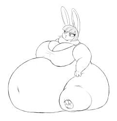 anthro anthro_female belly big_belly big_breasts breasts bunny_ears bunny_girl carnivorousvixen fat fat_female furry furry_female gut huge_belly looking_left medium_hair navel neutral_expression original original_character rabbit rabbit_ears rabbit_girl rabbit_humanoid sitting thick_thighs thighs