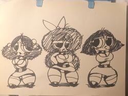 bimbo blossom_(powerpuff_girls) bubbles_(powerpuff_girls) buttercup_(powerpuff_girls) curly_hair giygal powerpuff_girls thighs traditional_media_(artwork)