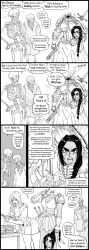 2girls 4_panel_comic absurd_res alice_the_necromancer_(baalbuddy) bb_(baalbuddy) dark-skinned_female dark_skin dialogue dullahan english_text female female_pervert four_panels funny heavy_breathing monochrome necromancer peeping pun speech_bubble tagme white_background yuri