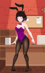 arokham black_hair breasts bunny_ears bunny_girl bunnysuit fishnet_pantyhose hilda_(series) kaisa_(hilda) large_breasts pale-skinned_female pale_skin pantyhose purple_hair two_tone_hair