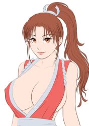 1girls big_breasts breasts breasts_focus brown_eyes brown_hair busty female female_focus female_only huge_breasts king_of_fighters lips looking_at_viewer mai_shiranui ninja nipples_visible_through_clothing no_bra pale-skinned_female pale_skin ponytail sideboob untaggable_artist