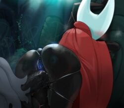 1boy 1girls against_wall big_ass big_penis black_body blue_anus blue_pussy blush breath bug digital_media_(artwork) exposed_ass exposed_pussy facing_away hollow_knight hornet_(hollow_knight) insects male/female mdthetest onomatopoeia presenting_hindquarters protagonist_(hollow_knight) questionable_consent red_clothing sex small_but_hung sweat vaginal_penetration