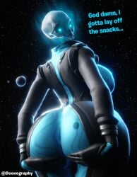 1girls ass big_ass big_breasts big_butt breasts bubble_ass bubble_butt dialogue doonography eternal_wanderer fat_ass female female_only fortnite giantess hand_on_ass hand_on_butt huge_ass huge_butt looking_at_ass looking_at_self looking_back looking_down sideboob skull skull_head solo solo_female space text