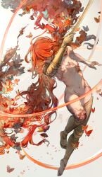 absurd_res big_breasts breasts elden_ring eyes_covered female fromsoftware helmet helmet_over_eyes large_filesize malenia_blade_of_miquella milf no_nipples nude prosthetic prosthetic_arm prosthetic_limb red_hair very_high_resolution
