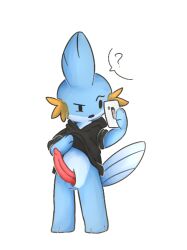 1boy 3_fingers 3_toes :o ? animal_genitalia animal_penis anthro anthro_only bottomless bottomless_male erection fins game_freak generation_3_pokemon genital_slit genitals headfins holding holding_object holding_phone holding_shirt hoodie long_penis looking_at_phone luke_the_mudkip male male_only midriff moonlight-kat mudkip naked nintendo nude open_mouth penis phone pink_penis pokemon pokemon_(species) prehensile_penis question_mark raised_eyebrows selfie simple_background slit solo solo_male speech_bubble standing tail taking_clothes_off taking_picture text thinking white_background