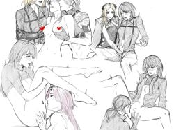 6girls barefoot blonde_hair censored censored_nipples character_focus clothed_sex countess_chelsea_(path_to_nowhere) cunnilingus dark_hair deren_(path_to_nowhere) eirene_(path_to_nowhere) female_chief_(path_to_nowhere) female_focus female_only finger_fuck fingering group hand_in_pants harem heart_censor langley_(path_to_nowhere) lesbian_harem lesbian_sex linda_young multiple_girls oral oral_sex path_to_nowhere pink_hair shirt_lift silver_hair tattoos threesome unbuttoned_shirt vaginal_penetration vaginal_sex yuri zoya_(path_to_nowhere)