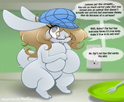 animal_girl animal_transformation anthro big_breasts blonde_hair bunny_ears bunny_girl bunny_tail fiddler_cap furry glasses huge_boobs huge_breasts hyperflannel katie_(hyperflannel) oc original_character rabbit_ears rabbit_girl rabbit_tail transformation