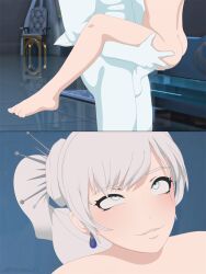 1girls ahe_gao ass blue_eyes comic earrings eyes_rolling_back interspecies lip_biting monster necromalock ponytail rwby scar scar_across_eye summon summoning vaginal_penetration weiss_schnee white_hair