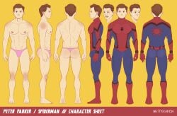 1boy bubble_butt character_sheet gay male_only marvel marvel_comics multiple_poses nuttkraken paper_doll peter_parker pink_thong spider-man spider-man_(series) spider-man_(tom_holland) thong tom_holland twink