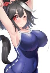 1girls armpits arms_behind_head big_breasts black_hair busty covered_navel female female_only horse_ears kibihimi kitasan_black_(umamusume) large_breasts pose posing red_eyes sensual sexy_armpits short_hair tagme umamusume voluptuous wink